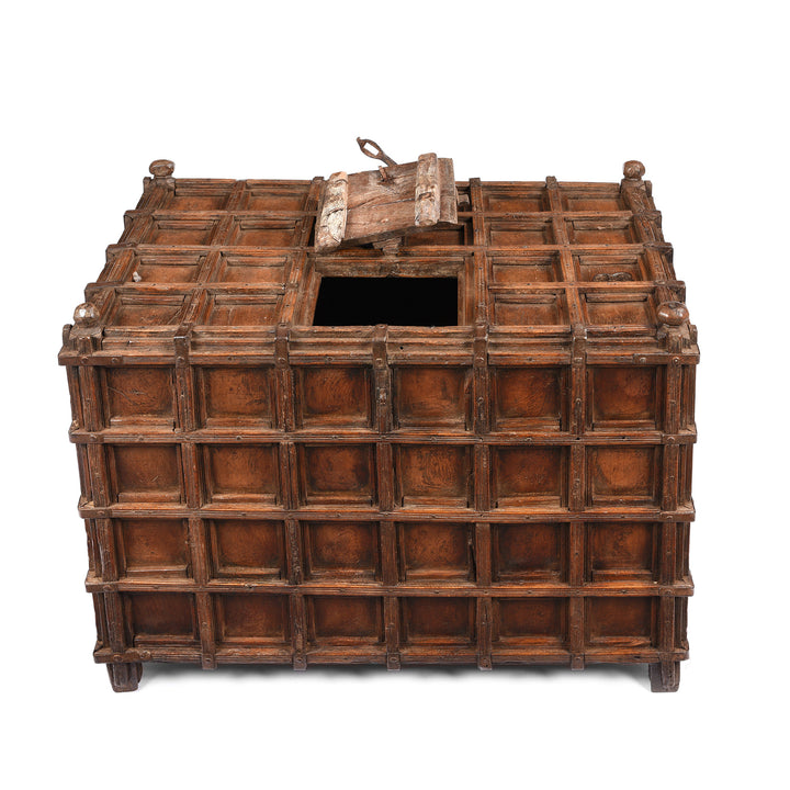 Open Lid VIew OF Antique Brass Bound Teak Indian 'Pithara' Chest From Gujarat - 18th Century | Indigo Antiques