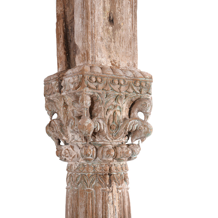 Parrot Carving Detail From Antique Carved Teak Triple Arch From Maharashtra - 19thC | Indigo Antiques