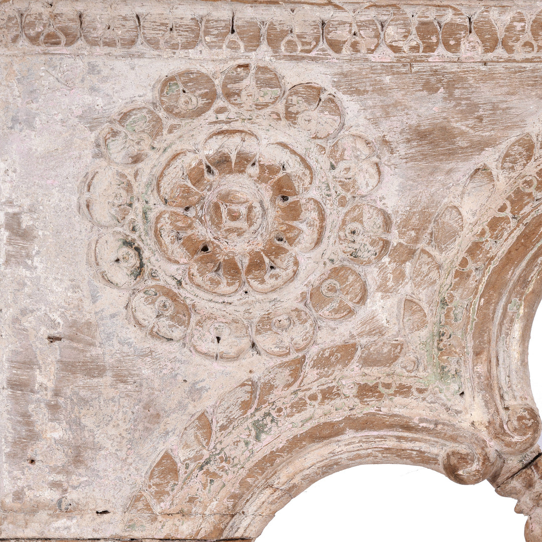 Flower Carving From Antique Carved Teak Triple Arch From Maharashtra - 19thC | Indigo Antiques