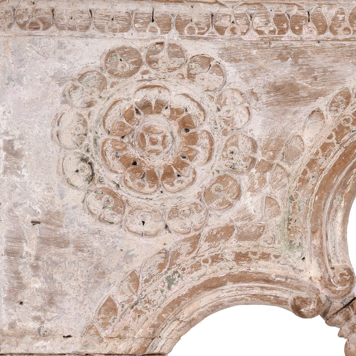 Flower Carving From Antique Carved Teak Triple Arch From Maharashtra - 19thC | Indigo Antiques