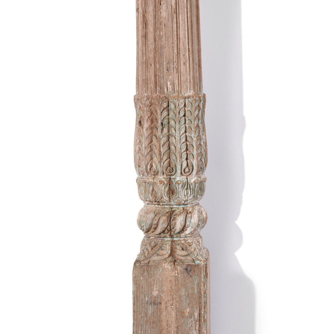 Pillar Carving Detail From Antique Carved Teak Triple Arch From Maharashtra - 19thC | Indigo Antiques