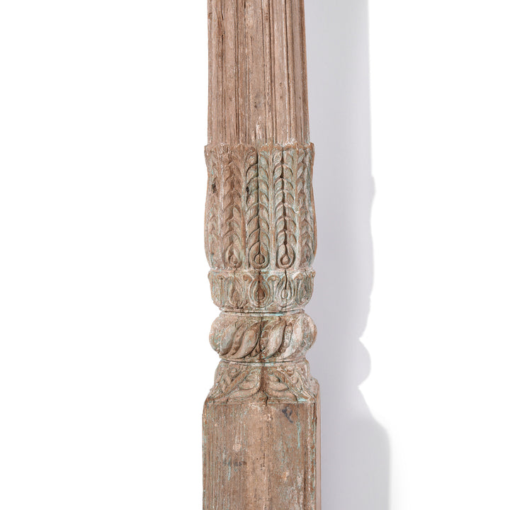 Pillar Carving Detail From Antique Carved Teak Triple Arch From Maharashtra - 19thC | Indigo Antiques