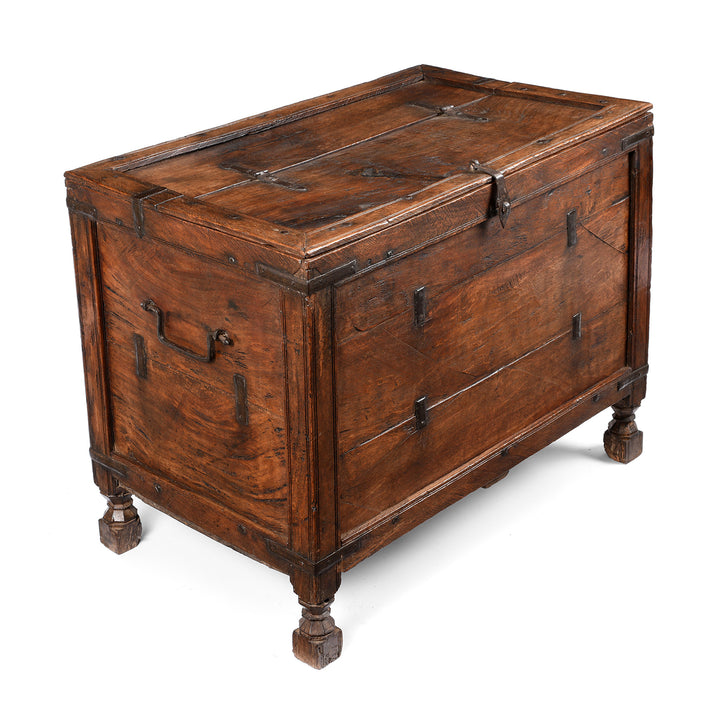 Angled View Of Roheda Wood Chest From Rajasthan - 19thC | Indigo Antiques