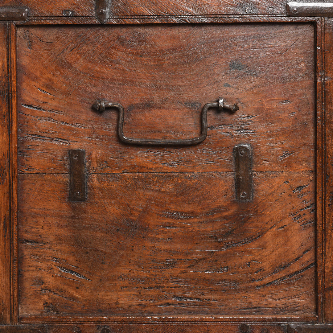 Side Handle View Of Roheda Wood Chest From Rajasthan - 19thC | Indigo Antiques