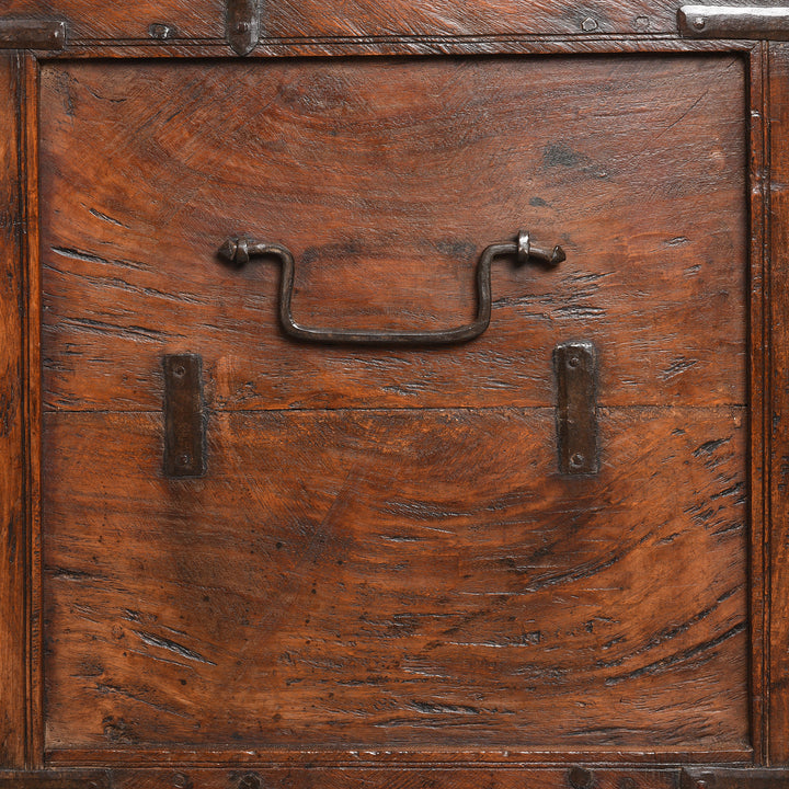 Side Handle View Of Roheda Wood Chest From Rajasthan - 19thC | Indigo Antiques