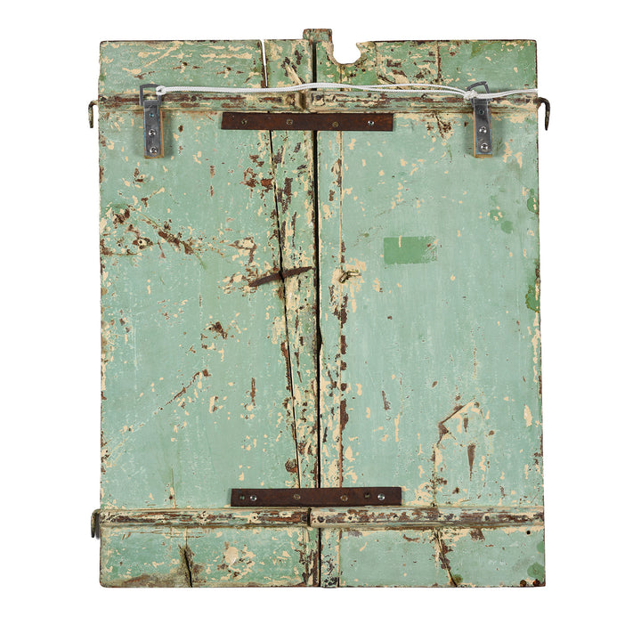 Reverse Of Antique Painted Teak Window Shutter From Rajasthan - 18thC | Indigo Antiques