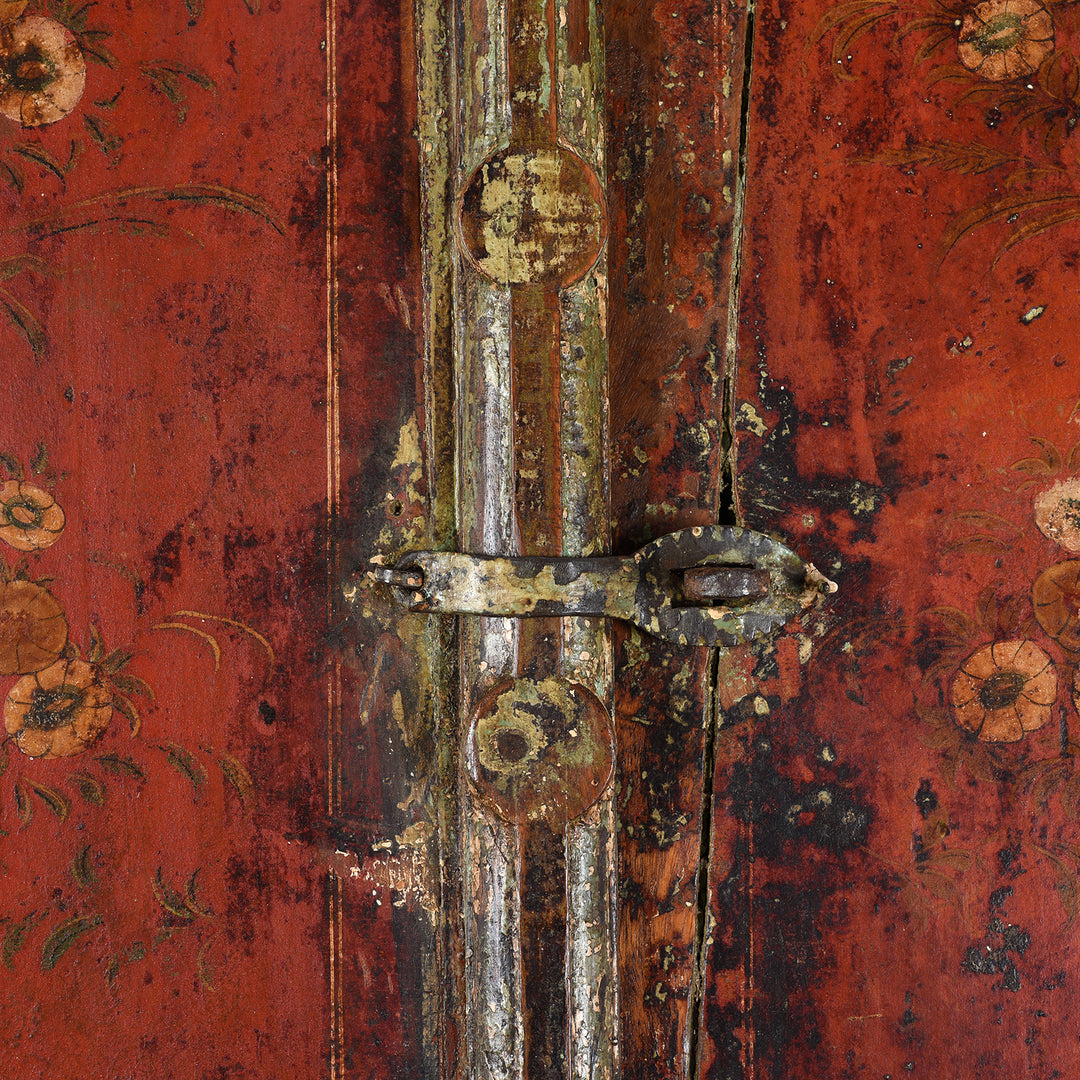 Latch Detail From Antique Painted Teak Window Shutter From Rajasthan - 18thC | Indigo Antiques