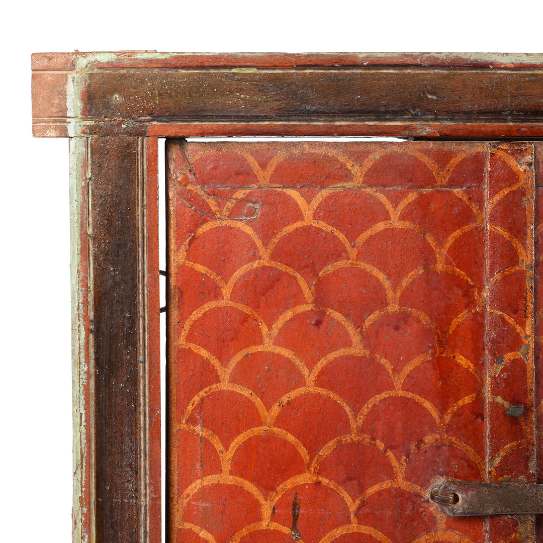 Antique Painte Seigaiha Wave Motif Indian Window Shutter From Nagaur - 19thC | Indigo Antiques