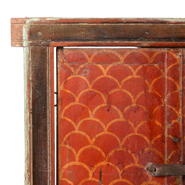 Antique Painte Seigaiha Wave Motif Indian Window Shutter From Nagaur - 19thC | Indigo Antiques