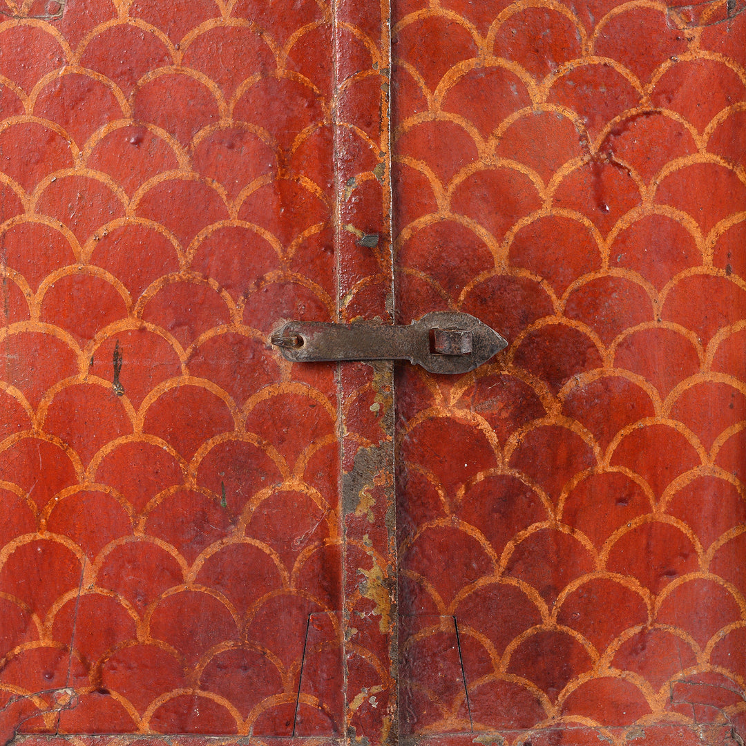 Antique Painte Seigaiha Wave Motif Indian Window Shutter From Nagaur - 19thC | Indigo Antiques