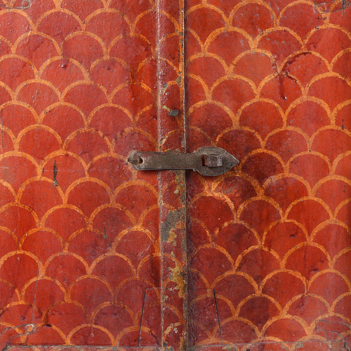 Antique Painte Seigaiha Wave Motif Indian Window Shutter From Nagaur - 19thC | Indigo Antiques
