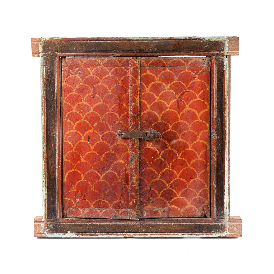 Antique Painte Seigaiha Wave Motif Indian Window Shutter From Nagaur - 19thC | Indigo Antiques