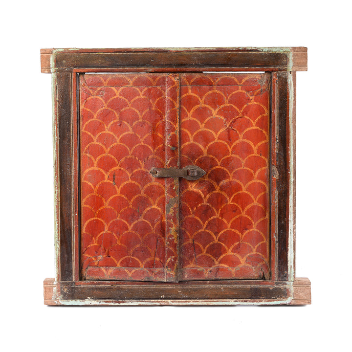 Antique Painte Seigaiha Wave Motif Indian Window Shutter From Nagaur - 19thC | Indigo Antiques