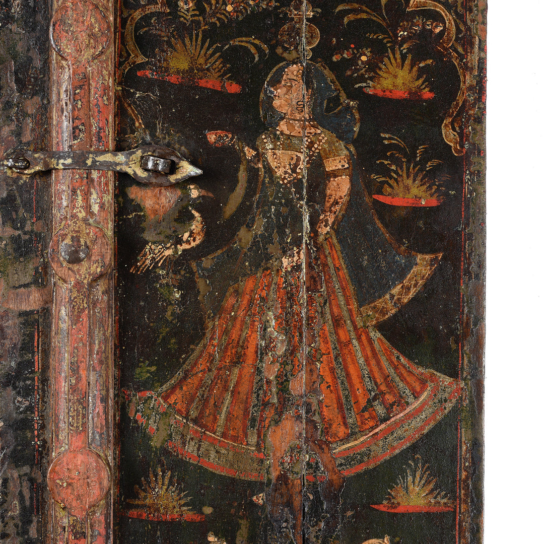 Character Detail From Antique Painted Indian Window Shutter From Bikaner - 18thC | Indigo Antiques