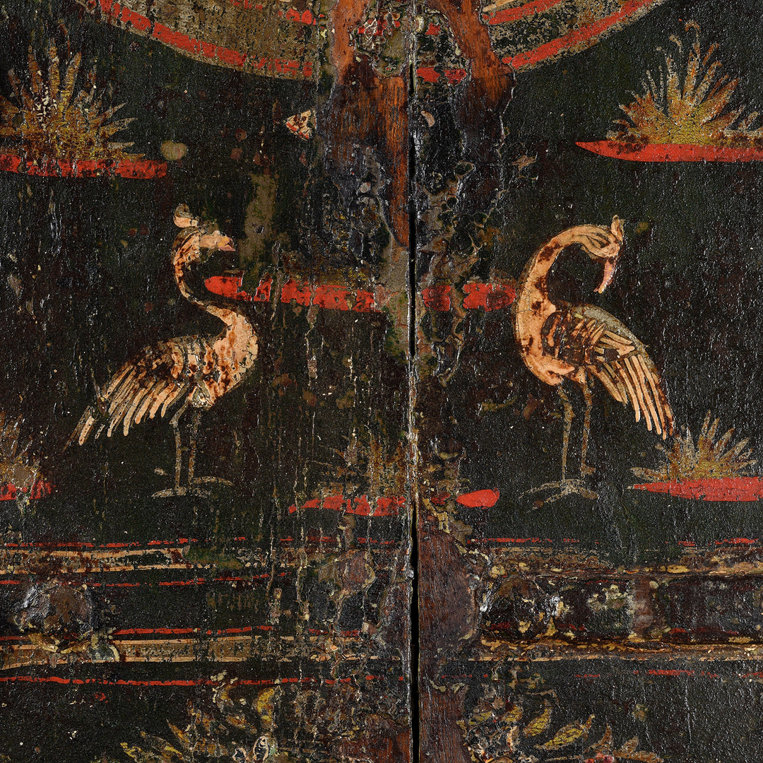 Peacock Detail From Antique Painted Indian Window Shutter From Bikaner - 18thC | Indigo Antiques