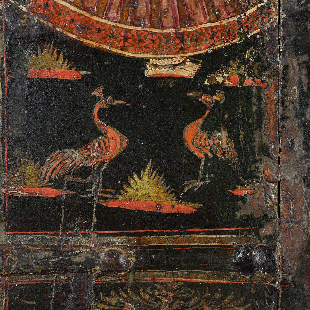 Peacock Detail From Antique Painted Indian Window Shutter From Bikaner - 18thC | Indigo Antiques