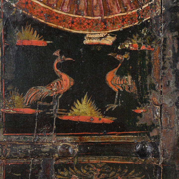 Peacock Detail From Antique Painted Indian Window Shutter From Bikaner - 18thC | Indigo Antiques