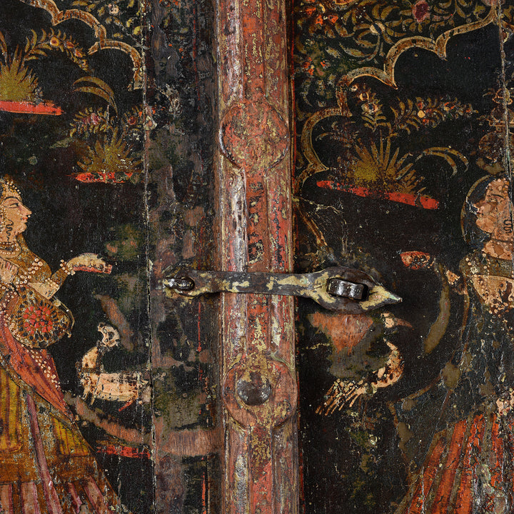 Latch Detail From Antique Painted Indian Window Shutter From Bikaner - 18thC | Indigo Antiques
