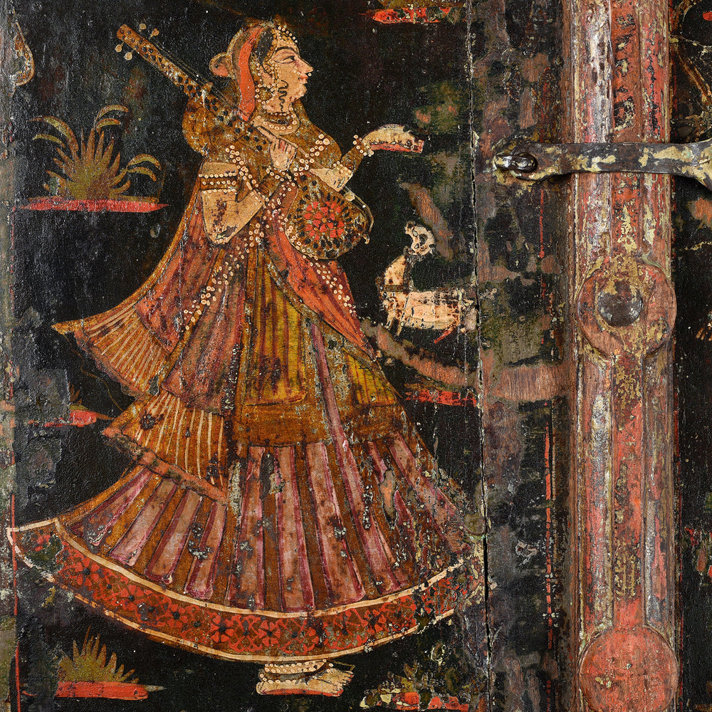 Musician Detail From Antique Painted Indian Window Shutter From Bikaner - 18thC | Indigo Antiques