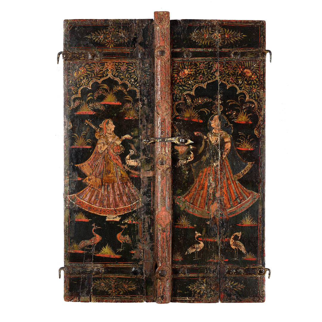 Antique Painted Indian Window Shutter From Bikaner - 18thC | Indigo Antiques
