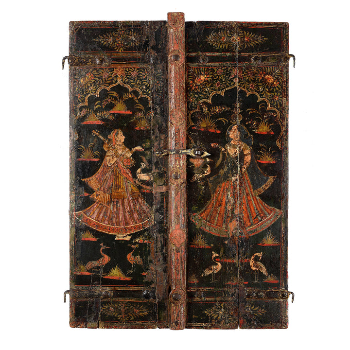 Antique Painted Indian Window Shutter From Bikaner - 18thC | Indigo Antiques