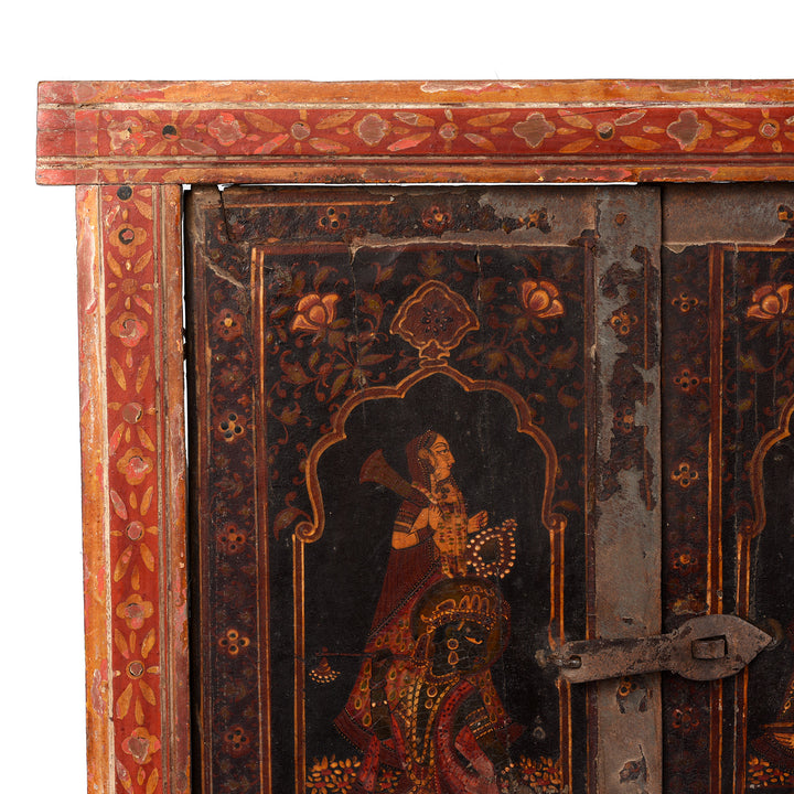 Corner Detail From Painted Indian Window Shutter From Bikaner - 18thC | Indigo Antiques