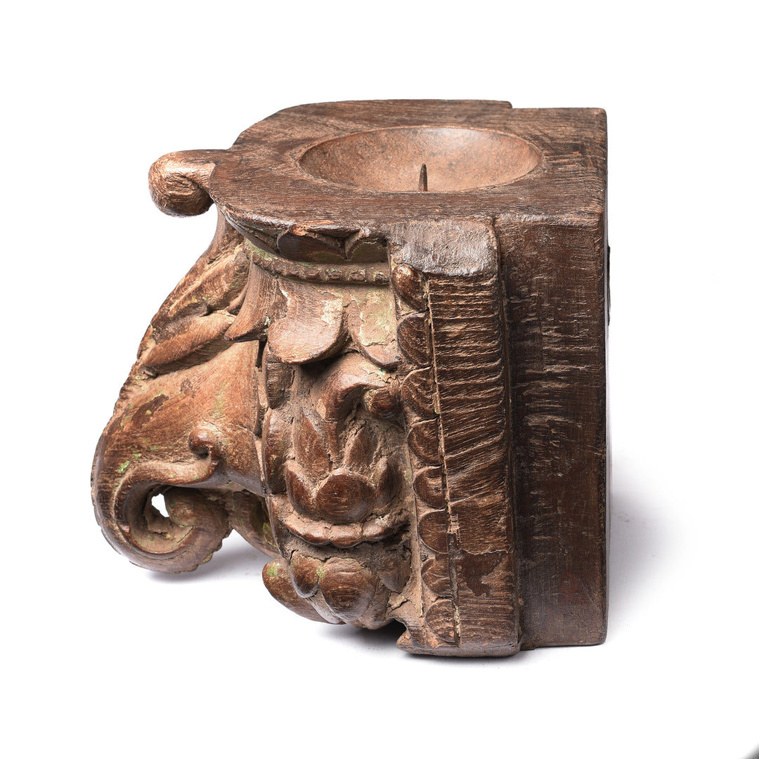 Side View Of Antique Carved Teak Candle Stand - 19th Century | Indigo Antiques