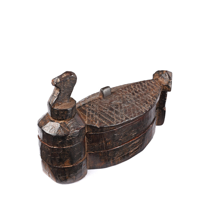 Antique Carved Teak Tika Box From Banswara, Rajasthan - Ca 1920 | Indigo Antiques