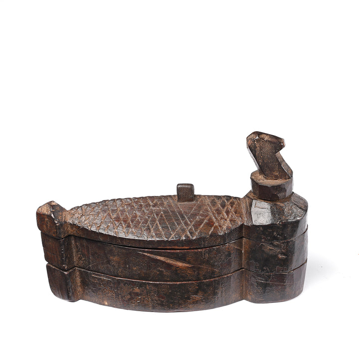 Antique Carved Teak Tika Box From Banswara, Rajasthan - Ca 1920 | Indigo Antiques