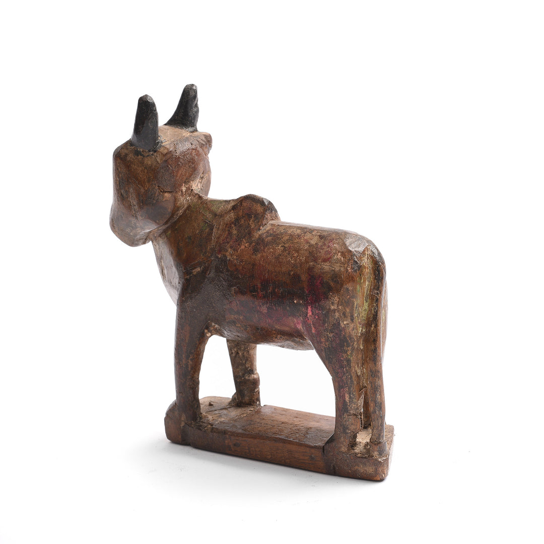 Angled Rear View Of Carved Teak Nandi Bull Toy From Andra Pradesh - Ca 1920 | INDIGO ANTIQUES