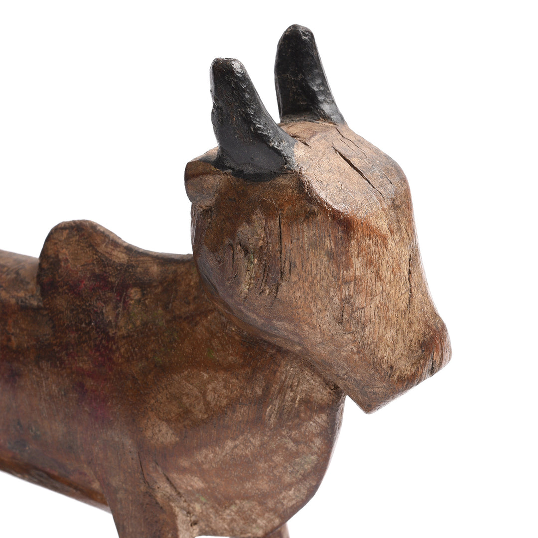 Detail From Carved Teak Nandi Bull Toy From Andra Pradesh - Ca 1920 | INDIGO ANTIQUES