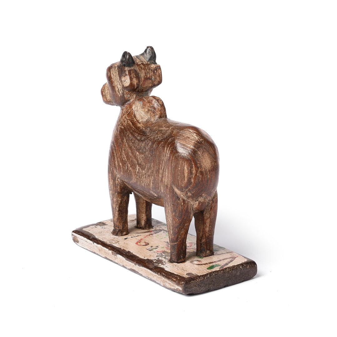 Angled View Of Antique Carved Teak Nandi Bull Toy From Andhra Pradesh - Ca 1920 | INDIGO ANTIQUES