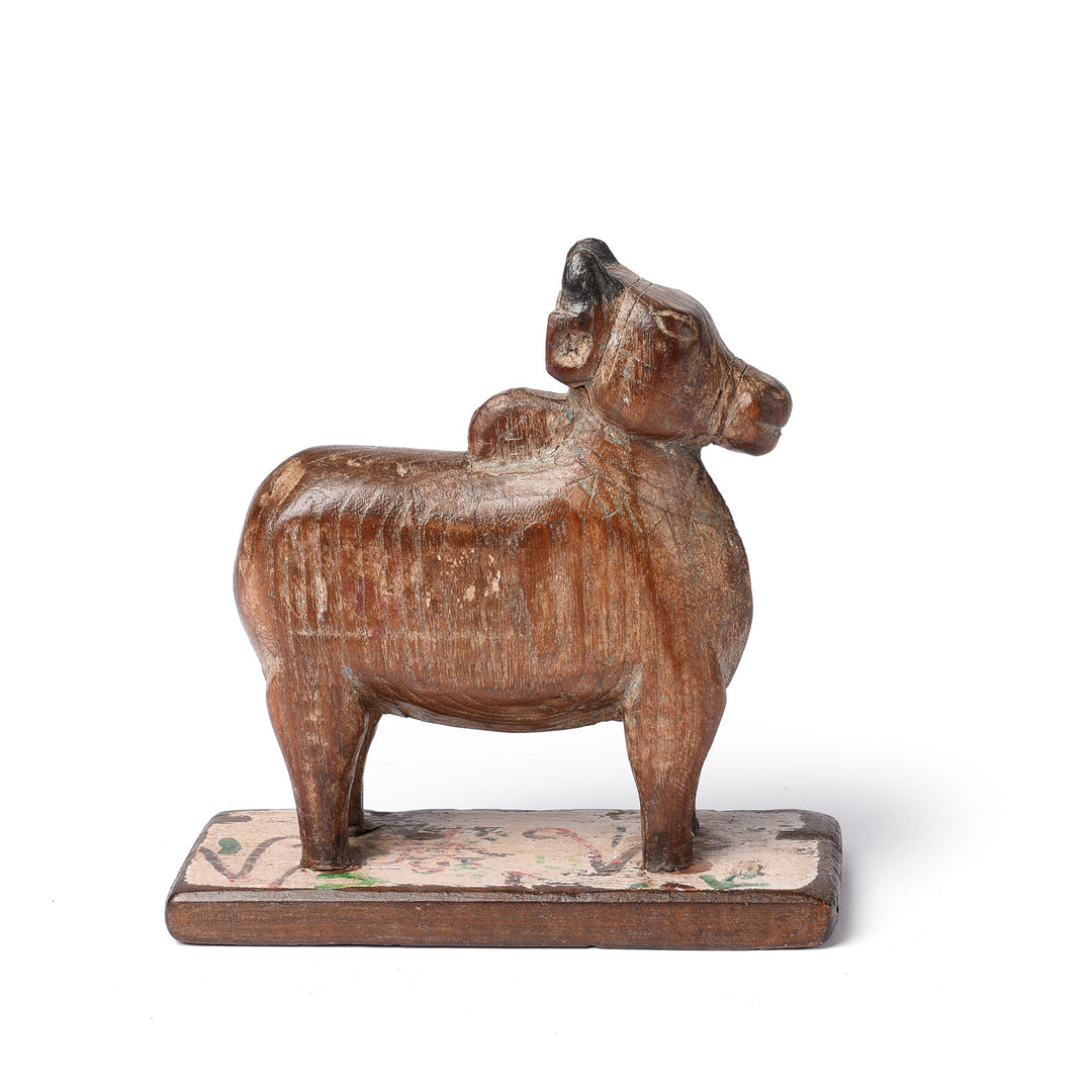 Profile View Of Antique Carved Teak Nandi Bull Toy From Andhra Pradesh - Ca 1920 | INDIGO ANTIQUES