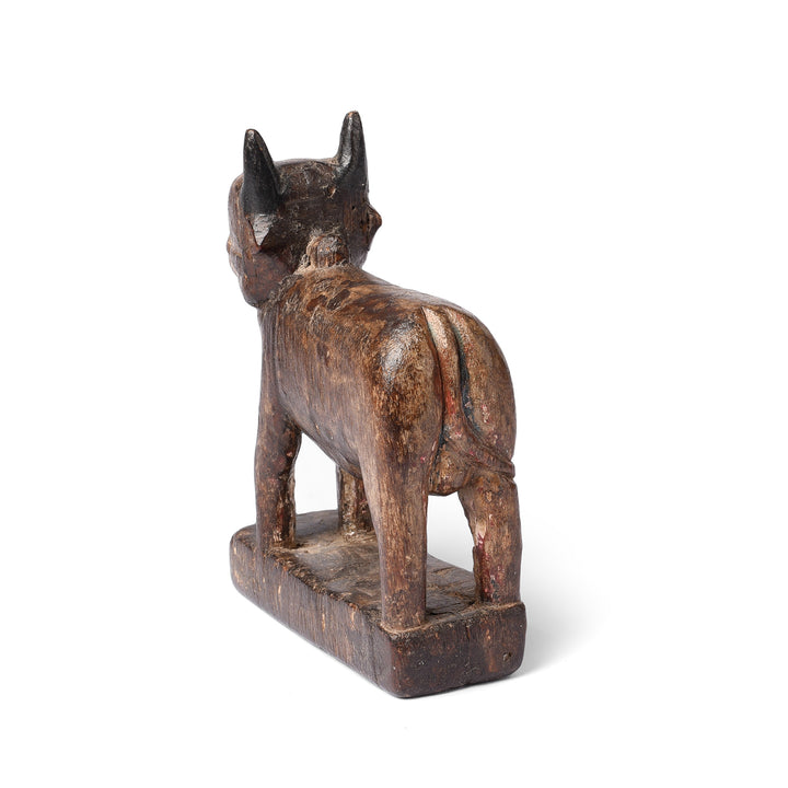 Rear View Of Angled View Of Carved Teak Nandi Bull Toy From Andhra Pradesh - Ca 1920 | INDIGO ANTIQUES