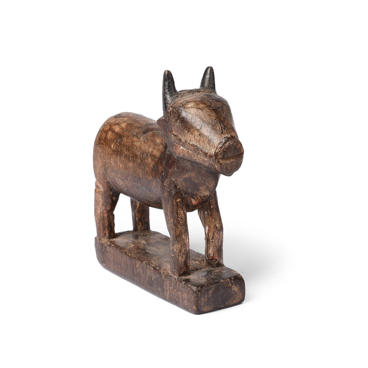 Angled View Of Carved Teak Nandi Bull Toy From Andhra Pradesh - Ca 1920 | INDIGO ANTIQUES