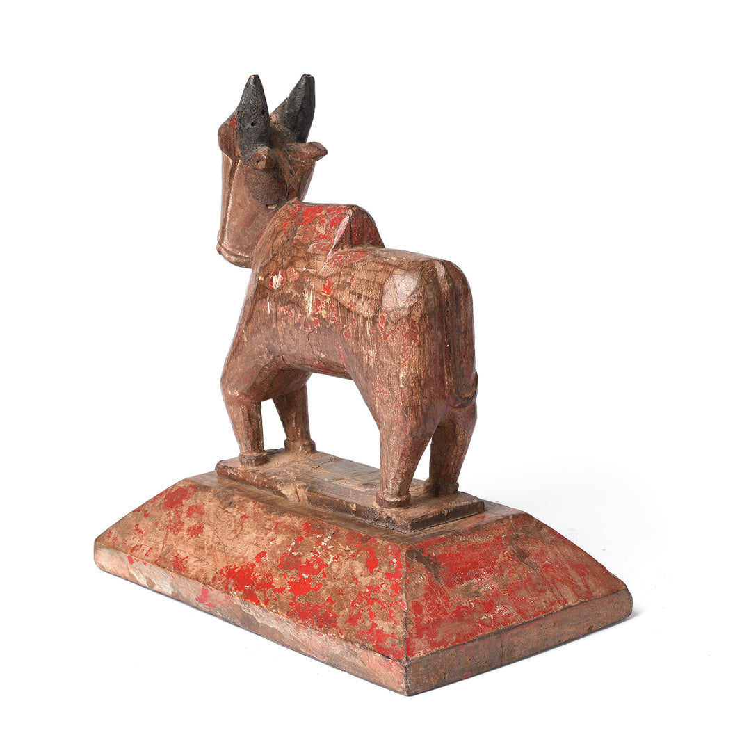 Rear Angled View Of Antique Painted Indian Nandi Bull Figurine From Rajasthan - Ca 1920 | Indigo Antiques