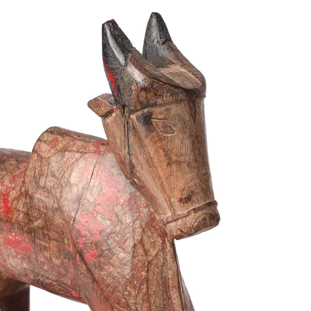 Face Detail From Antique Painted Indian Nandi Bull Figurine From Rajasthan - Ca 1920 | Indigo Antiques