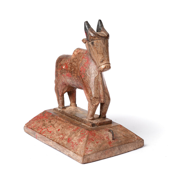 Angled View Of Antique Painted Indian Nandi Bull Figurine From Rajasthan - Ca 1920 | Indigo Antiques