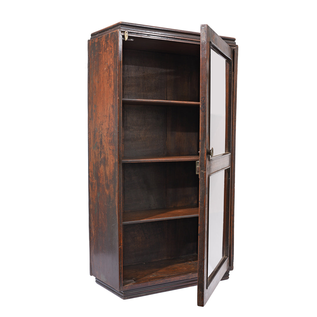 Angled VIew Of Glazed Teak Wall Cabinet From Gujarat - Ca 1930 | Indigo Antiques