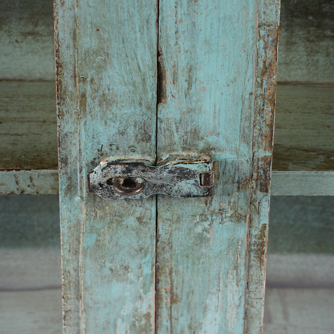 Latch Detail From Painted Teak Glazed Wall Cabinet From India - Ca 1930 | Indigo Antiques