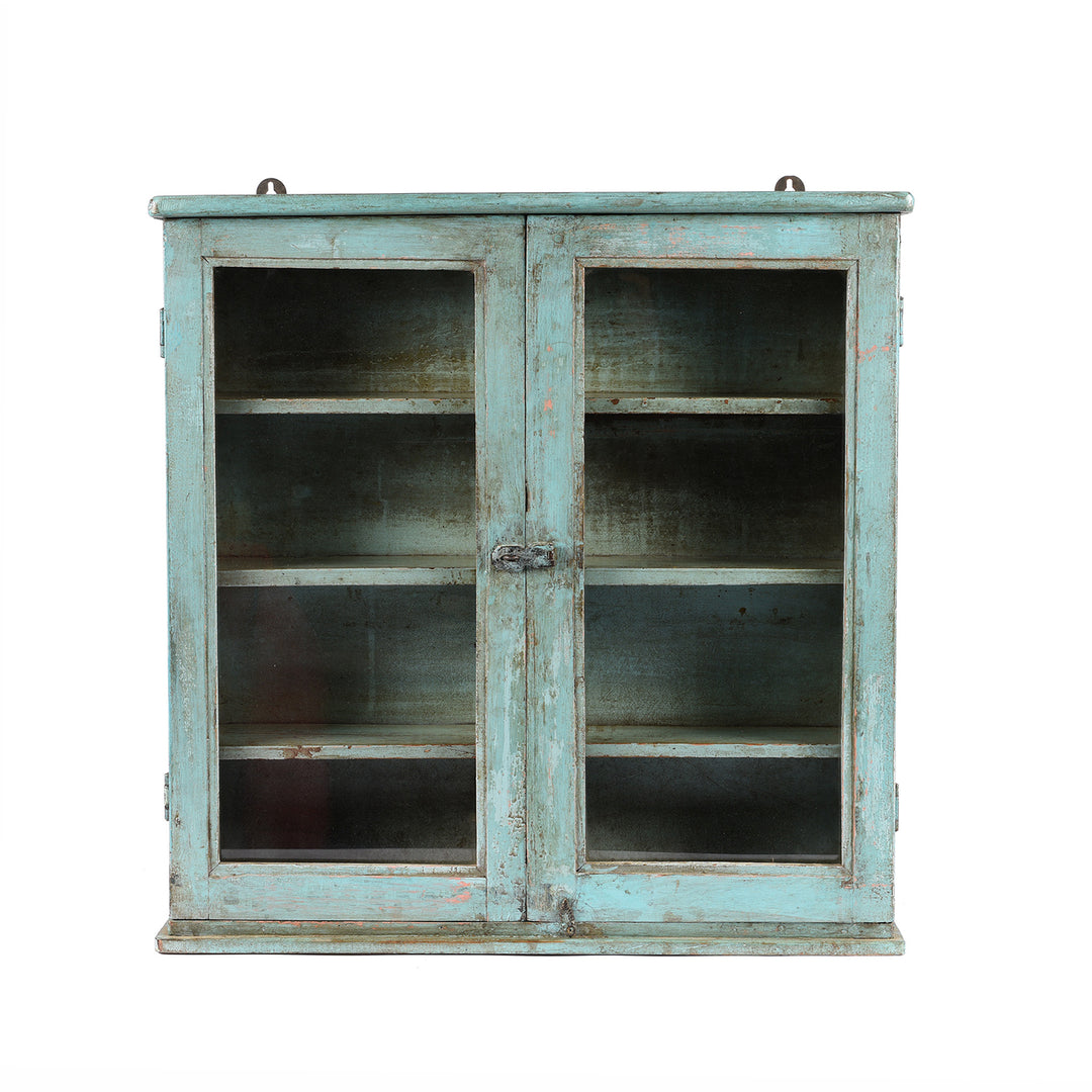 Painted Teak Glazed Wall Cabinet From India - Ca 1930 | Indigo Antiques