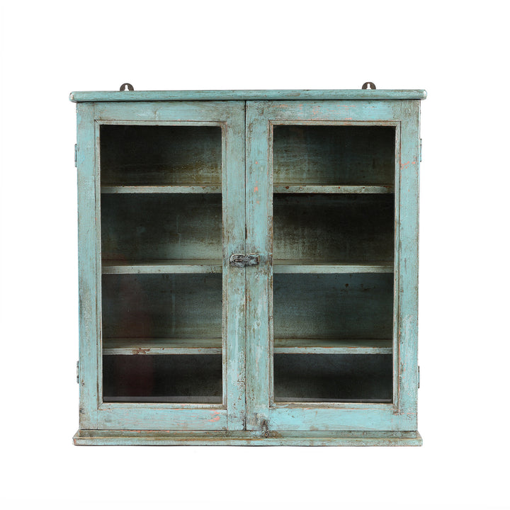 Painted Teak Glazed Wall Cabinet From India - Ca 1930 | Indigo Antiques