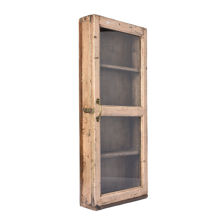 Angled VIew Of Painted Teak Glazed Wall Cabinet - Ca 1930 | Indigo Antiques
