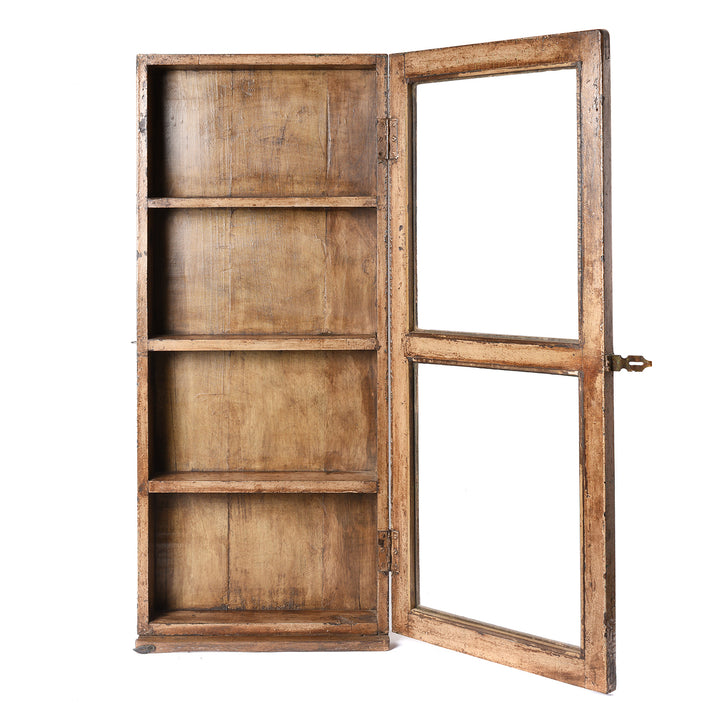 Open Door View Of Painted Teak Glazed Wall Cabinet - Ca 1930 | Indigo Antiques