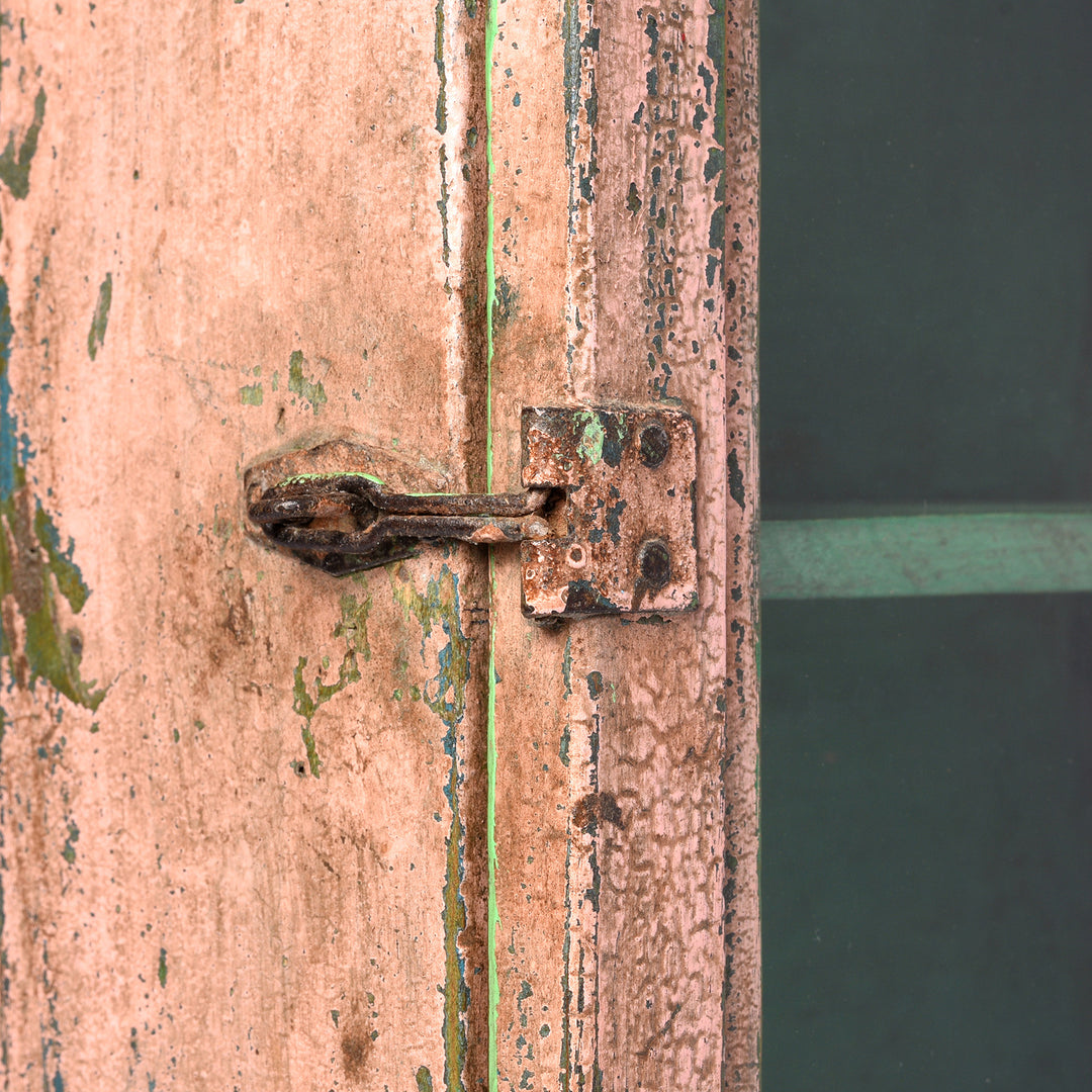 Latch Detail From Painted Teak Glazed Wall Cabinet - Ca 1930 | Indigo Antiques