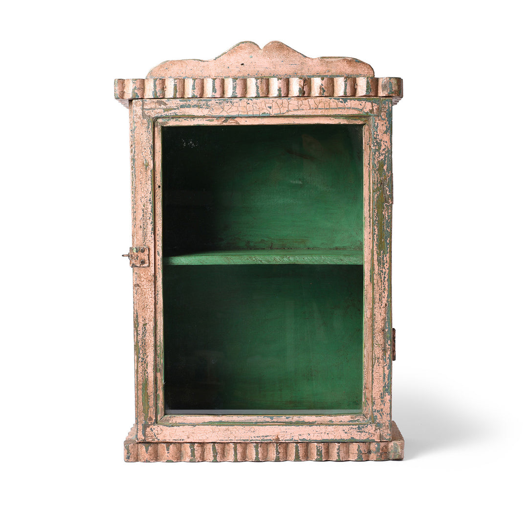 Painted Teak Glazed Wall Cabinet - Ca 1930 | Indigo Antiques