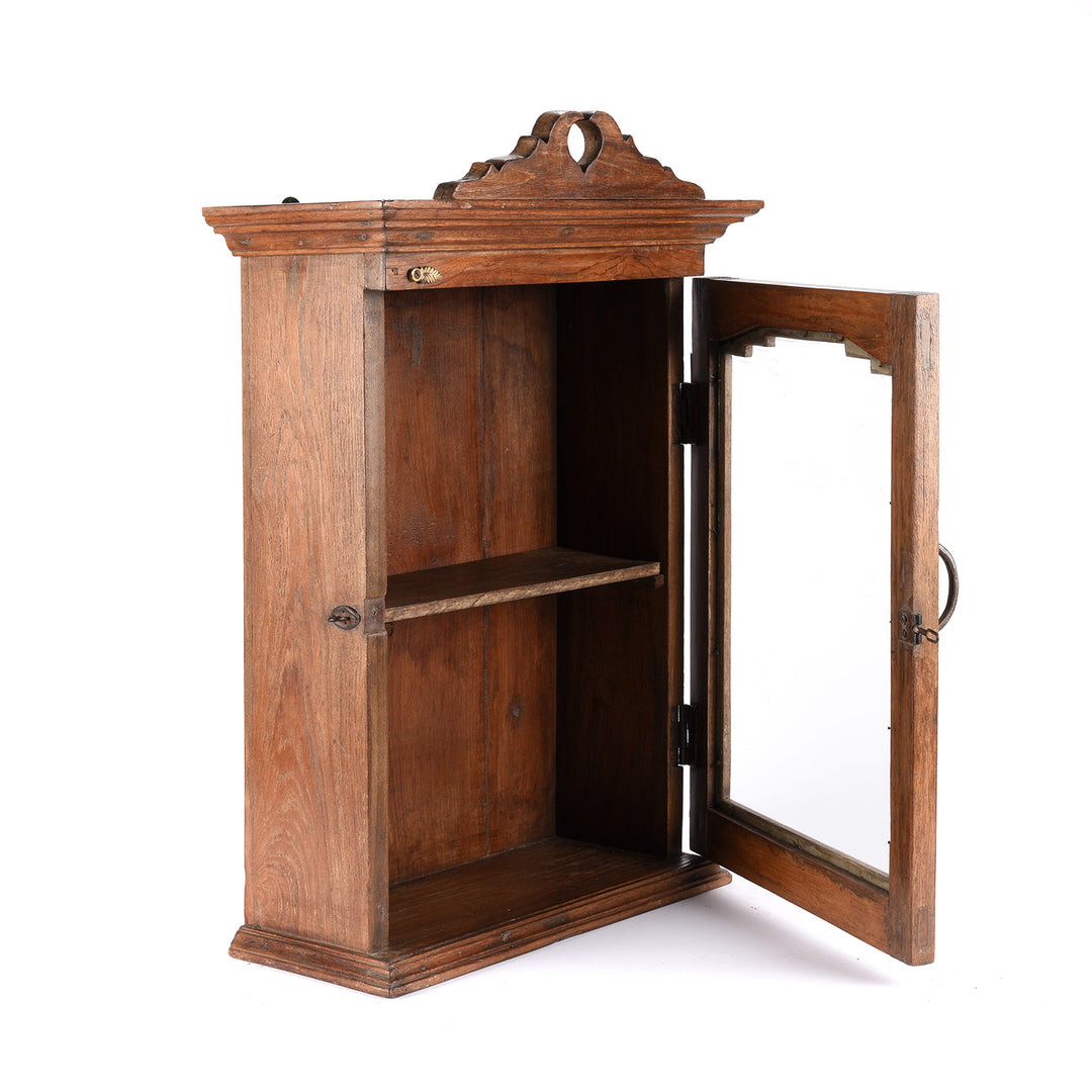 Angled View Of Glazed Teak Wall Cabinet From Gujarat - Ca 1920 | Indigo Antiques 