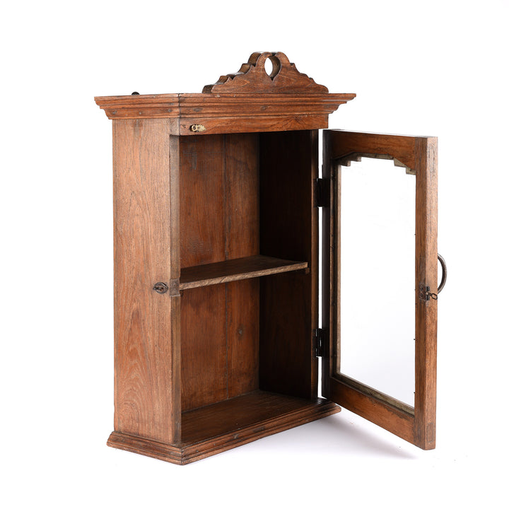 Angled View Of Glazed Teak Wall Cabinet From Gujarat - Ca 1920 | Indigo Antiques 