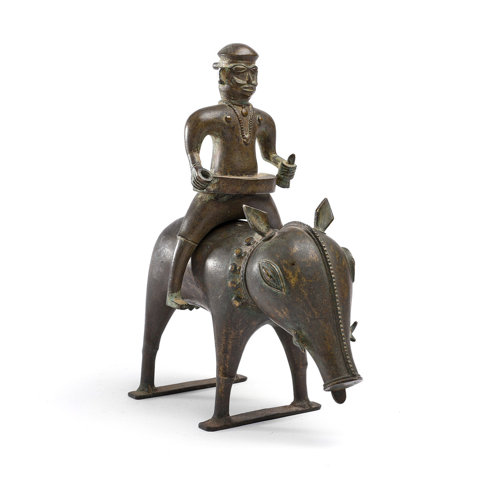 Indian Bronze Figure Of Panjurli Riding A Wild Boar - 18thC