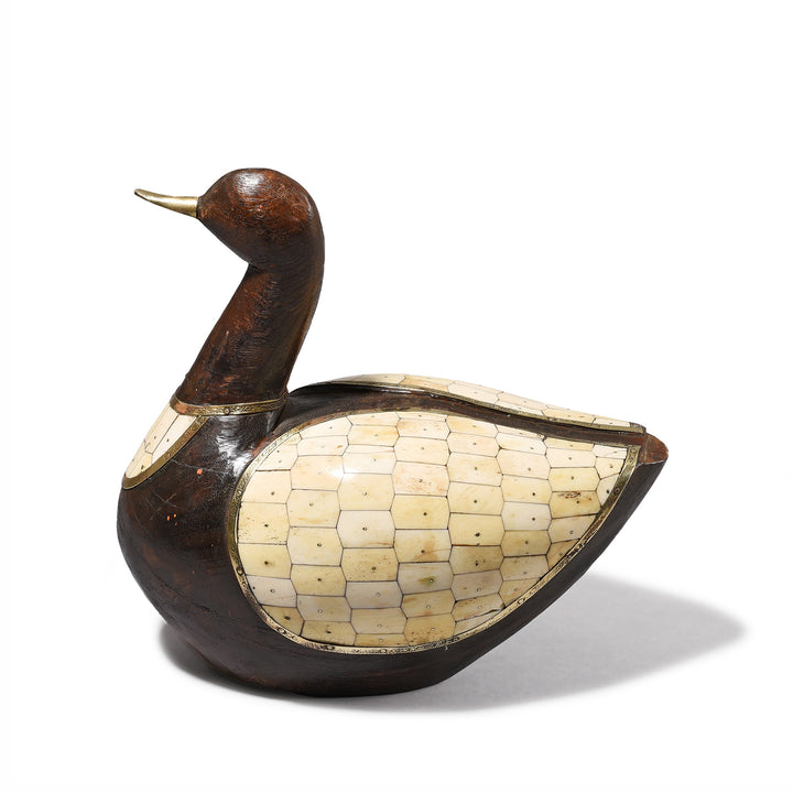Side View Of Bone Inlay Wooden Duck From Rajasthan | Indigo Antiques